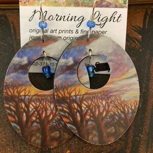 Handmade Paper Earrings Sunset Trees